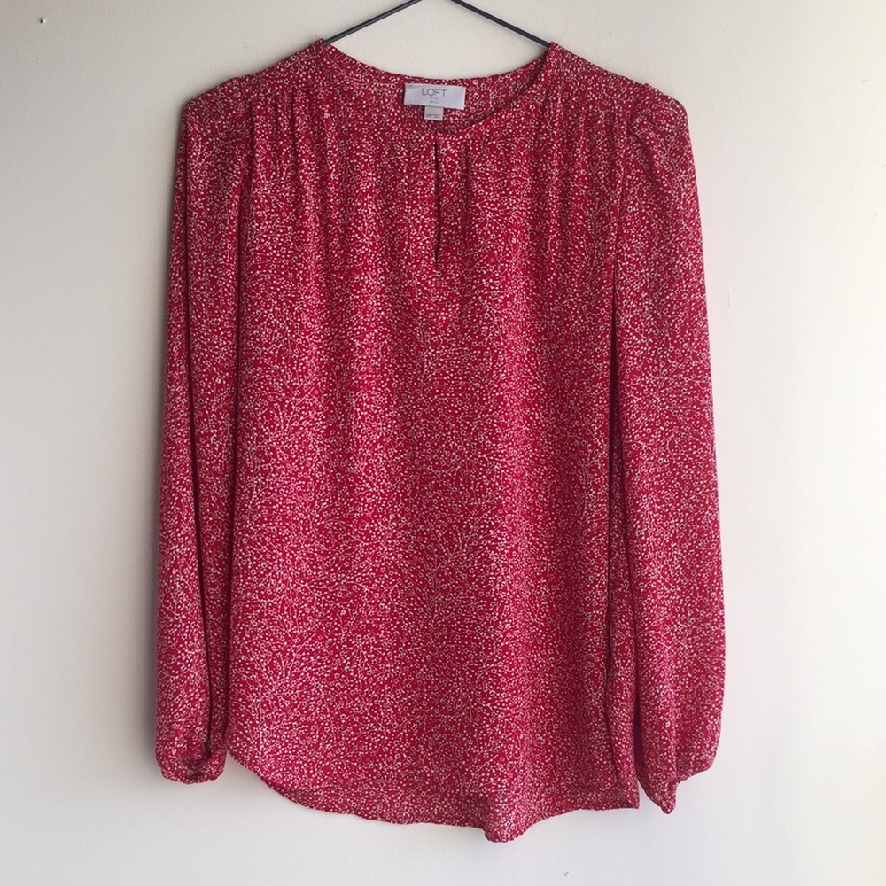 Loft XXSP long sleeve blouse in red print